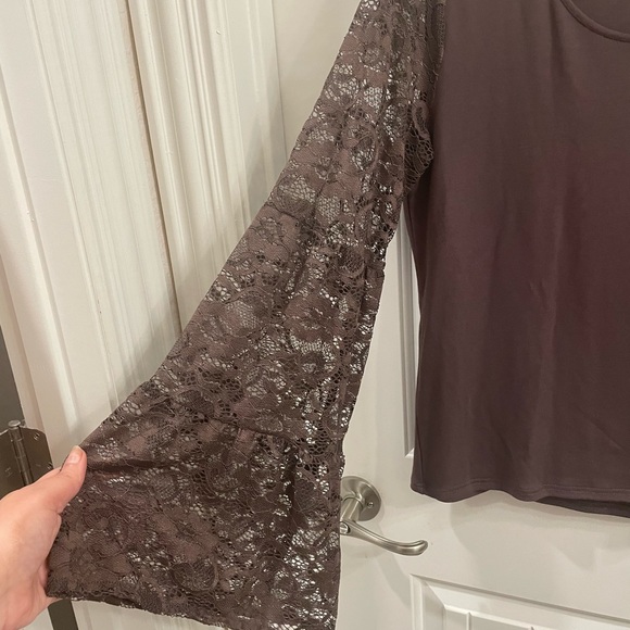 Willow & Root XL Brown Long Sleeve Lace Top - Picture 3 of 4